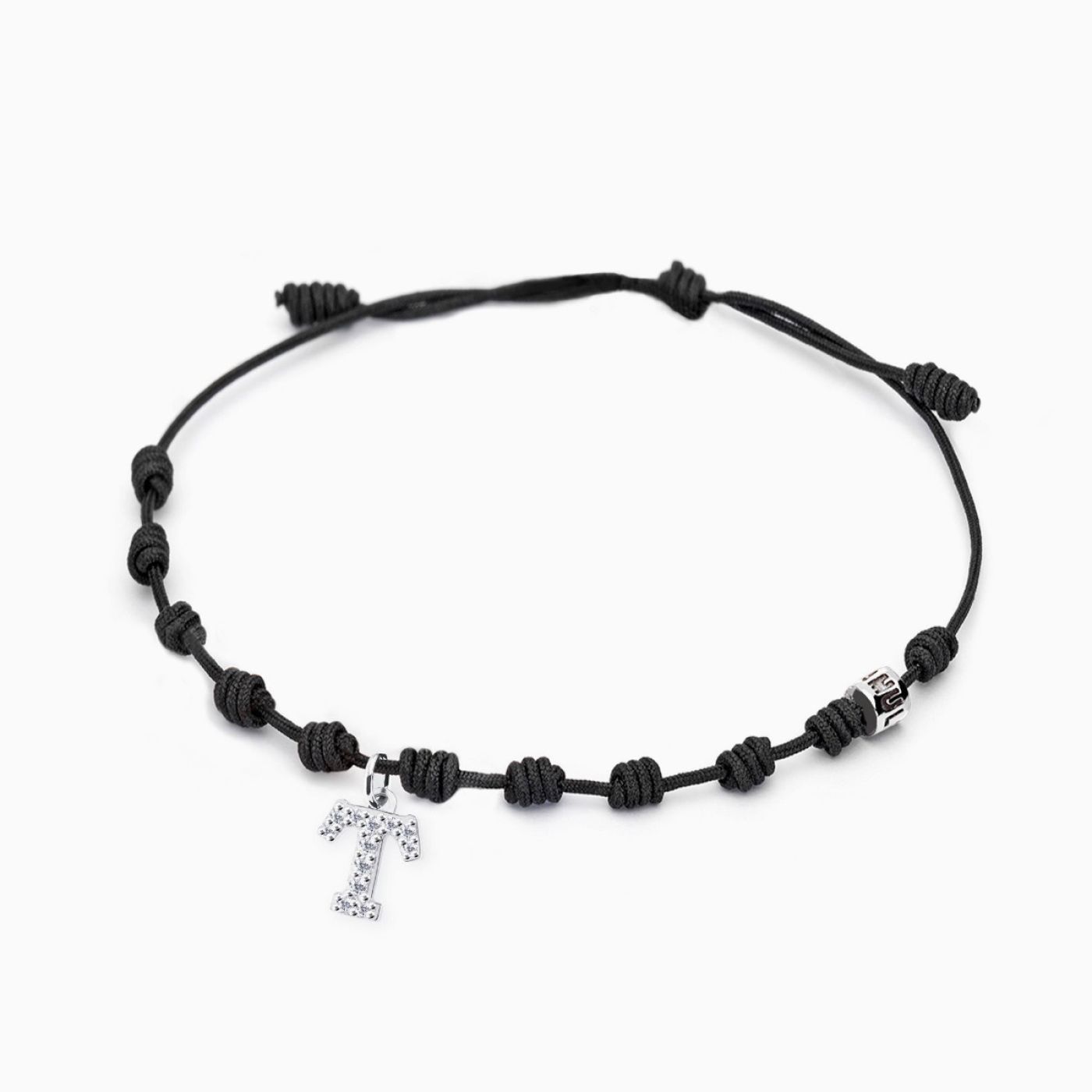 Pulsera de hilo con charm con forma inicial T de diamantes