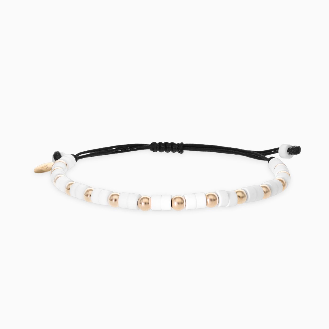 Pulsera de hilo para hombre con bolas de ágata blanca y oro rosa