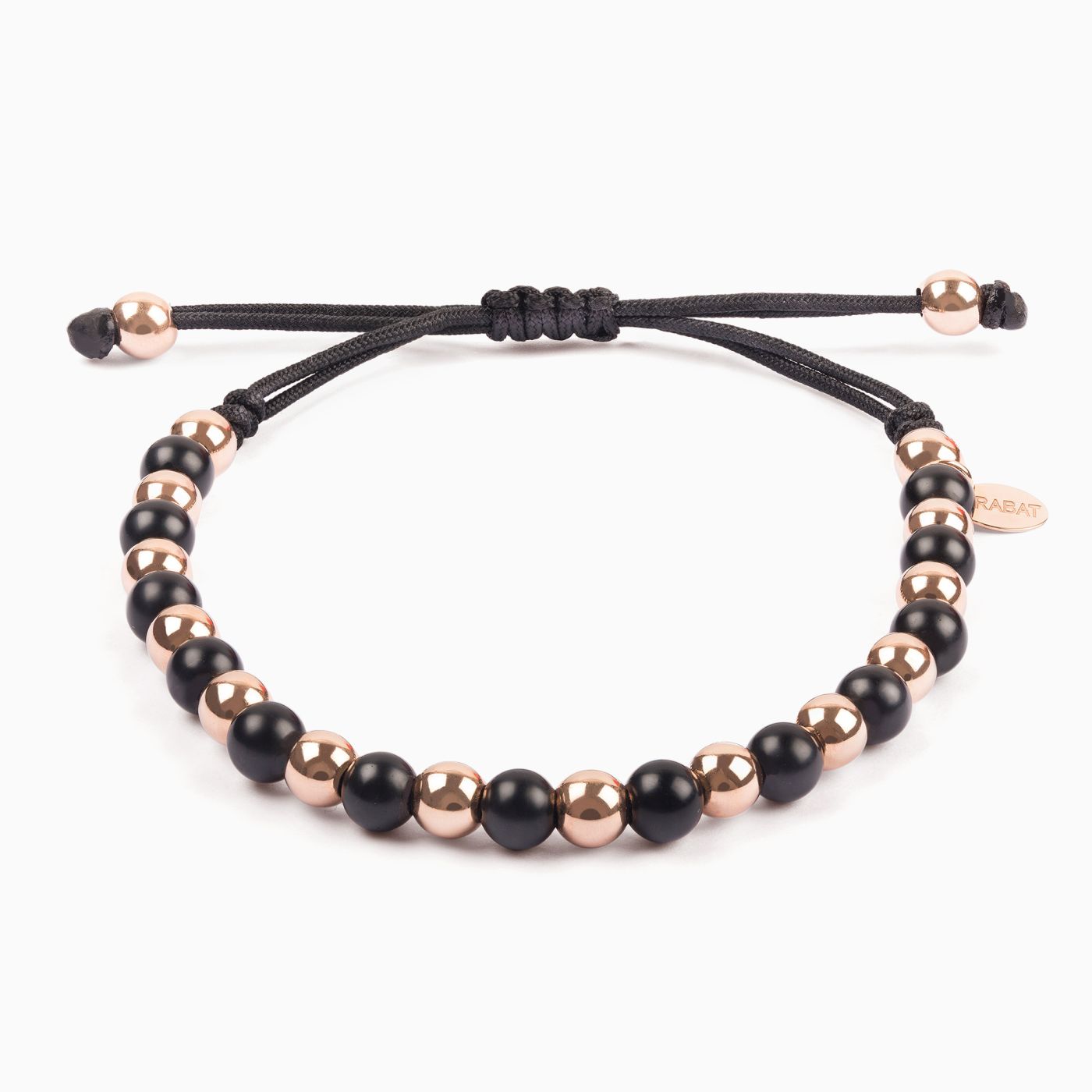 String bracelet, rose gold and onyx pearls