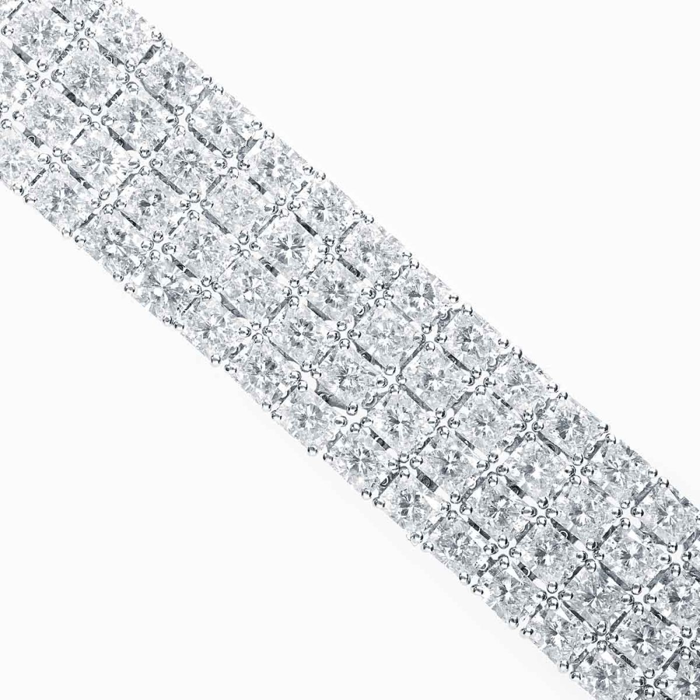 Four-row white gold riviere bracelet with diamonds