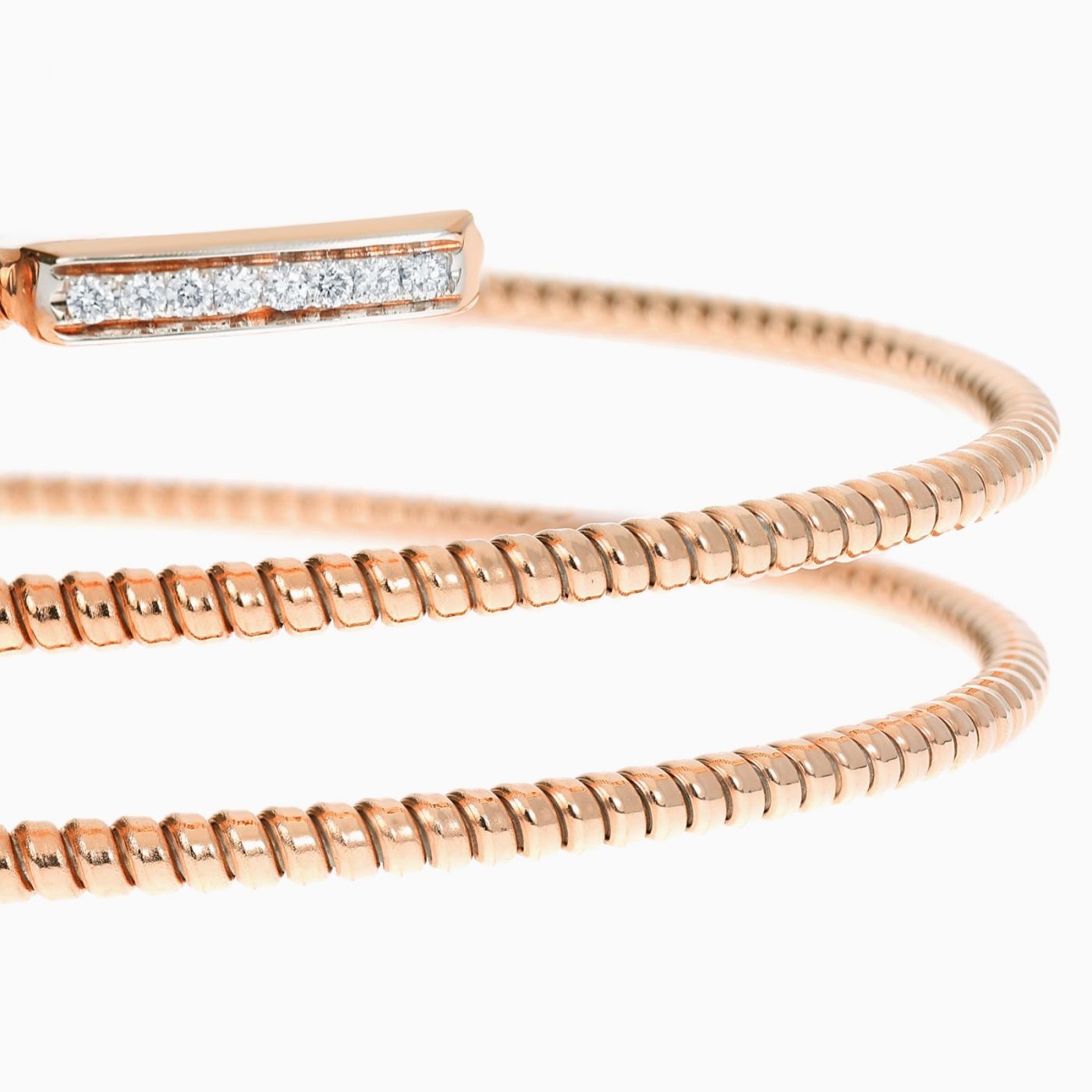 Pulsera tubogas dos vueltas de oro rosa con diamantes