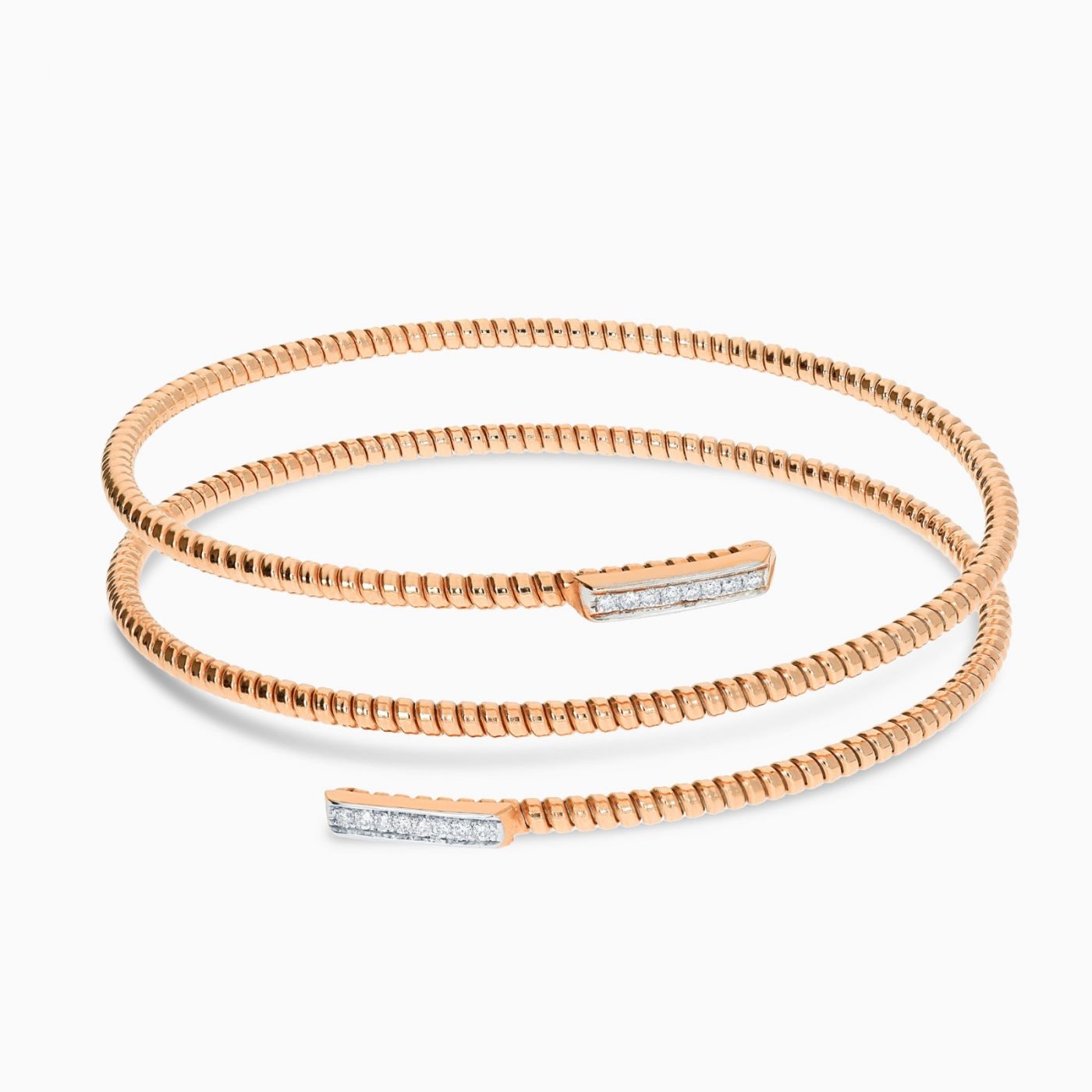Pulsera tubogas dos vueltas de oro rosa con diamantes