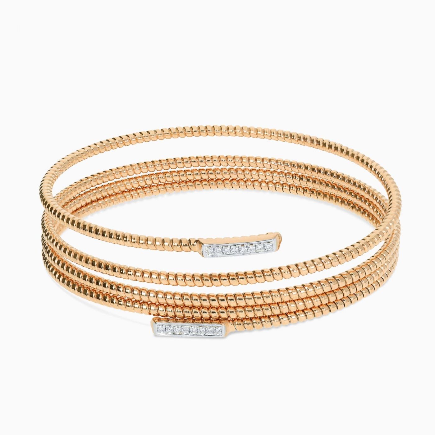 Pulsera tubogas espiral de oro rosa con diamantes