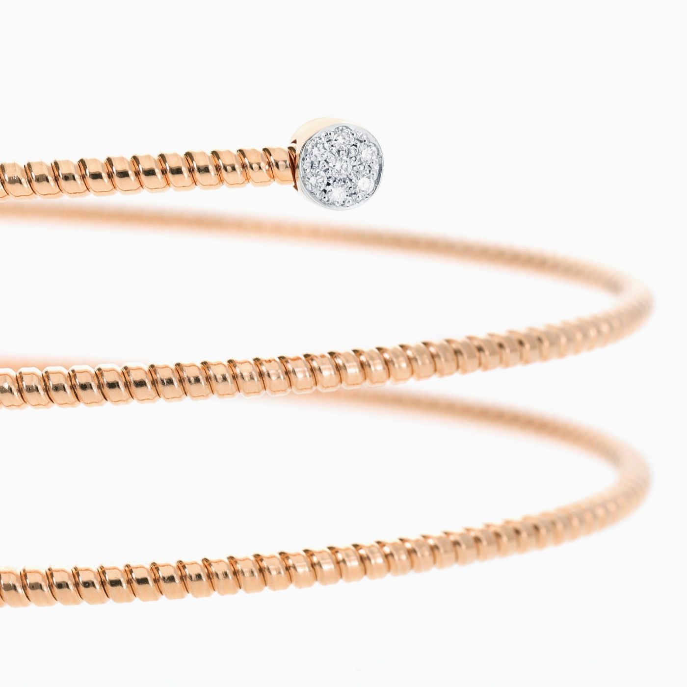 Pulsera tubogas tres vueltas de oro rosa con diamantes