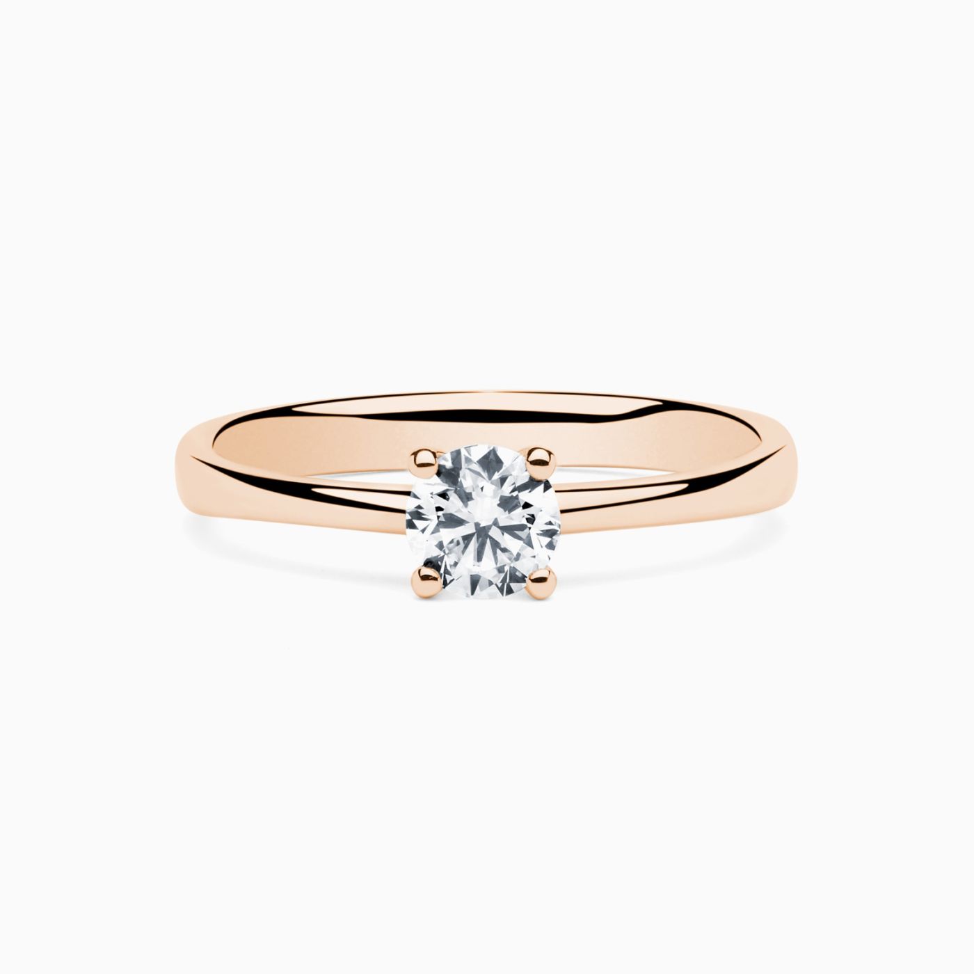 Anillo solitario de compromiso de oro rosa con diamante central