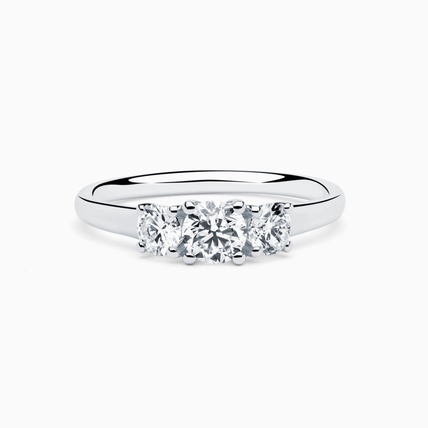 Anillo solitario de compromiso de oro blanco con tres diamantes Rabat Always U
