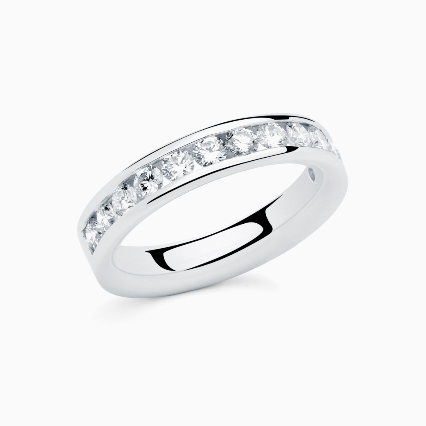 White gold half wedding band with diamonds