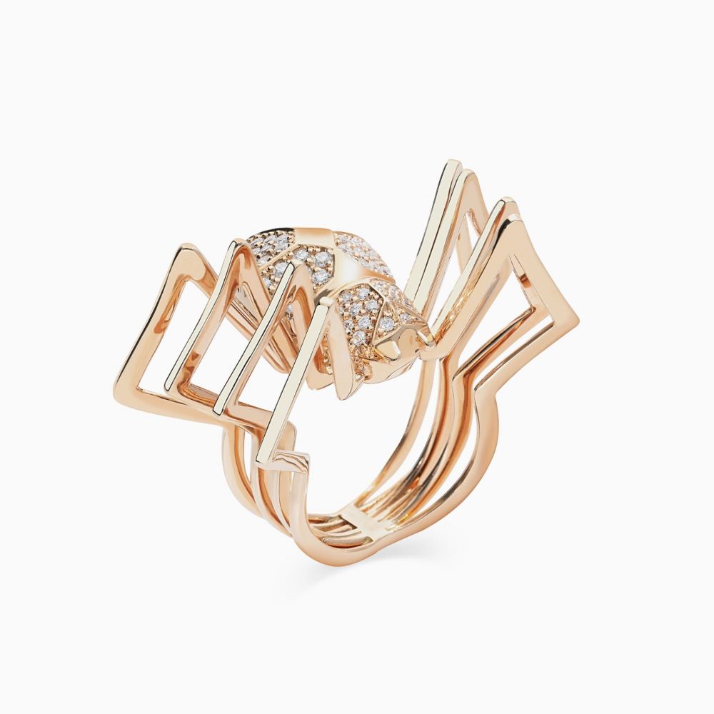 Anillo araña de oro rosa con diamantes 