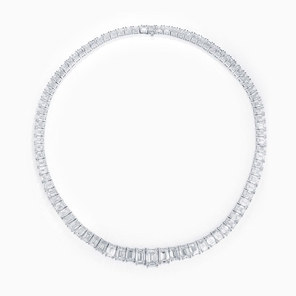 Collar rivière de oro blanco con diamantes talla esmeralda en degradé