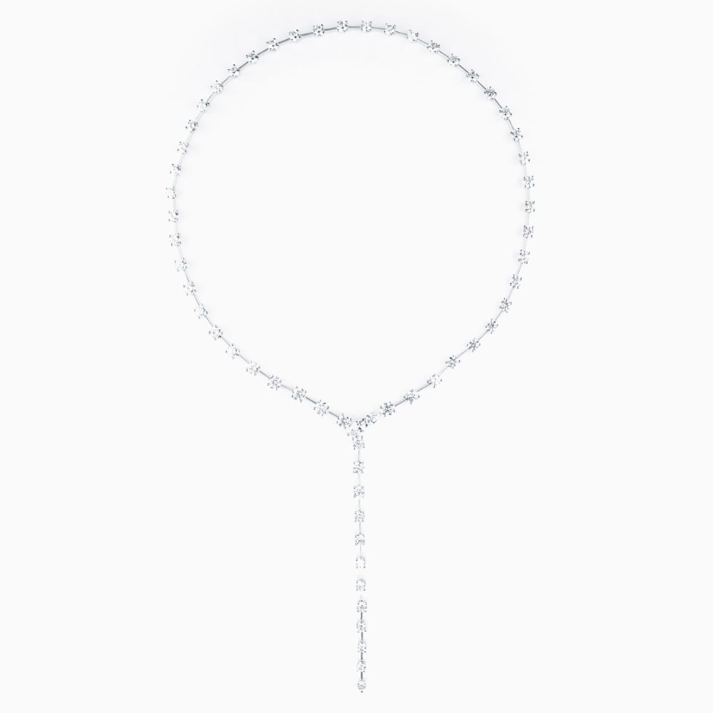 Collar rivière estilo corbata de oro blanco con diamantes talla brillante y talla pera