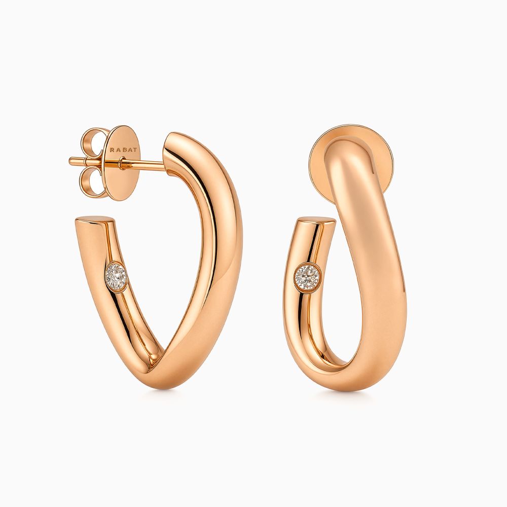 Rose gold wave earrings with inner diamonds
