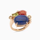 Anillo  de oro rosa con coral, lapis lazuli, peridoto y diamantes