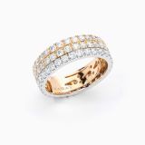 Three gold ring with rows of diamonds