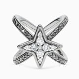 Anillo estrella cruzado de oro con rodio negro con diamantes blancos y brazo de diamantes negros