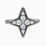 Anillo estrella de oro con rodio negro con diamantes blancos y brazo de diamantes negros