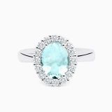 Aquamarine Solitaire Ring with Diamond Border 