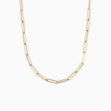 Rectangular long link necklace in yellow gold