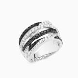 Interlaced ring in white gold with black and white diamonds