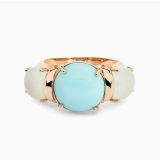 Rose gold with central turquoise gem and side chalcedony ring