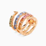 Anillo serpiente de oro rosa con zafiros multicolor y diamantes