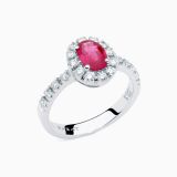 Anillo solitario  de oro blanco con rubí central