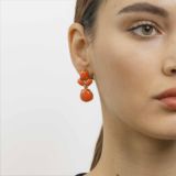 Rose gold earrings with coral gems and diamonds