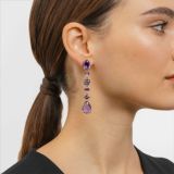 Pink gold earrings with gems amethyst, iolita and chalcedony