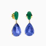 Yellow gold earrings with emeralds and tanzanitas