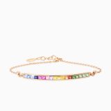 Rose gold riviere chain bracelet with princess-cut multicoloured sapphires 