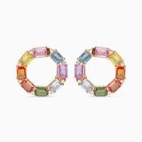 Rose gold hoop earrings with emerald-cut multicoloured sapphires and diamonds