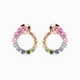 Pendientes de aro de oro rosa con zafiros multicolor degradé y zafiros rosas talla pera