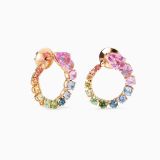 Pendientes de aro de oro rosa con zafiros multicolor degradé y zafiros rosas talla pera