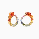 Rose gold hoop earrings with multicoloured sapphires and pear-cut orange sapphires