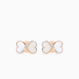 Rose gold button infinity symbol earrings with heart-shaped mother of pearl and diamonds