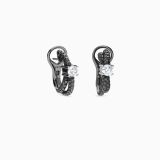 Pendientes cruzados de oro rodio negro con diamante central blanco y diamantes negros