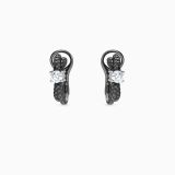 Pendientes cruzados de oro rodio negro con diamante central blanco y diamantes negros