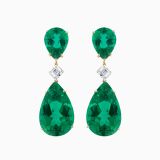 Yellow gold earrings with green emeralds and diamonds