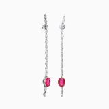 Long white gold earrings with diamonds and red rubies