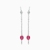 Long white gold earrings with diamonds and red rubies