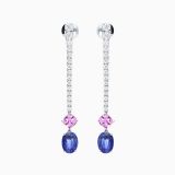 Pendientes rivière largos de oro blanco con zafiros azules, zafiros rosas y diamantes