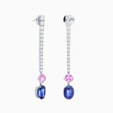 Pendientes rivière largos de oro blanco con zafiros azules, zafiros rosas y diamantes