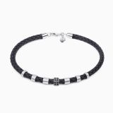 RABAT bracelet made of leather with white gold details and black diamonds