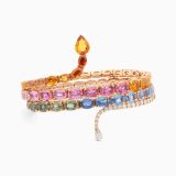 Rose gold snake bracelet with diamonds and multicolour sapphires