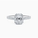 Anillo solitario de compromiso de oro blanco con diamante central en talla esmeralda Rabat Poetic
