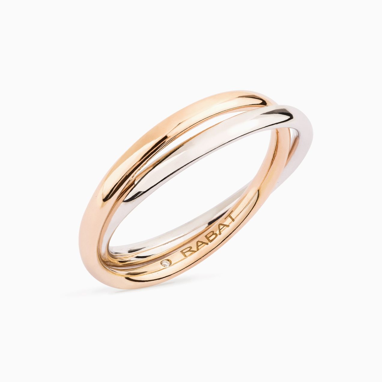 You and Me wedding band in rose and white gold
