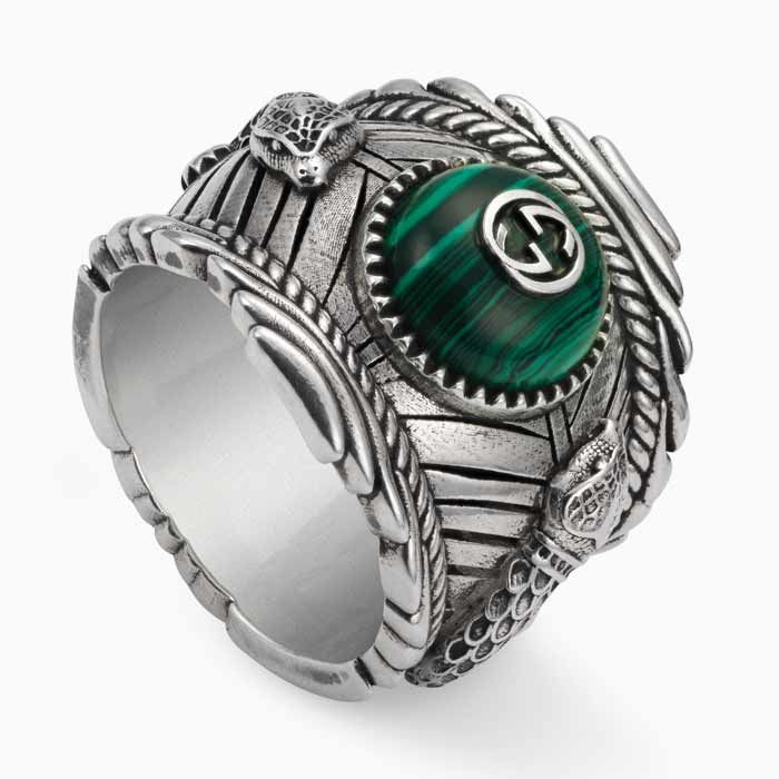 Gucci ring in sterling silver and green resine