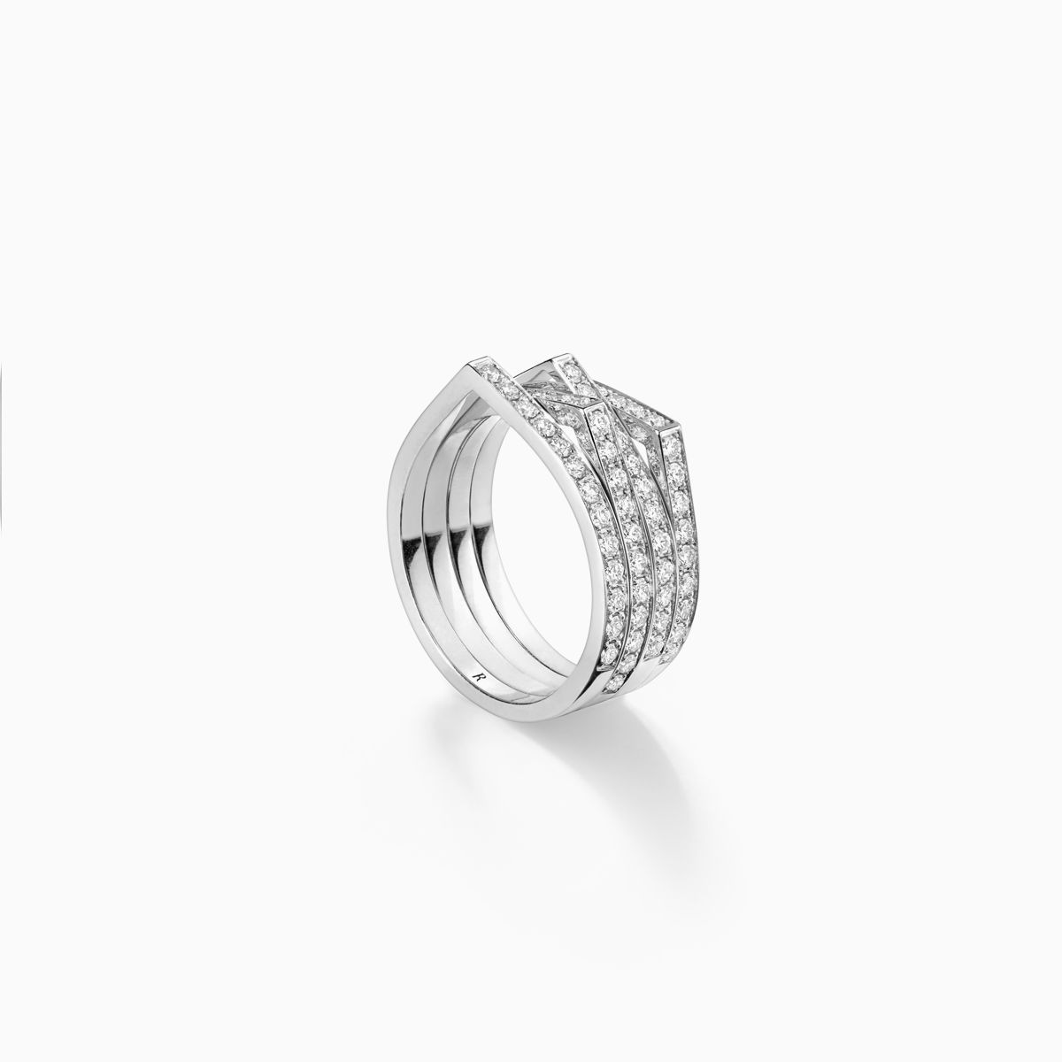 Wihte gold Repossi ring with 4 rows of diamonds