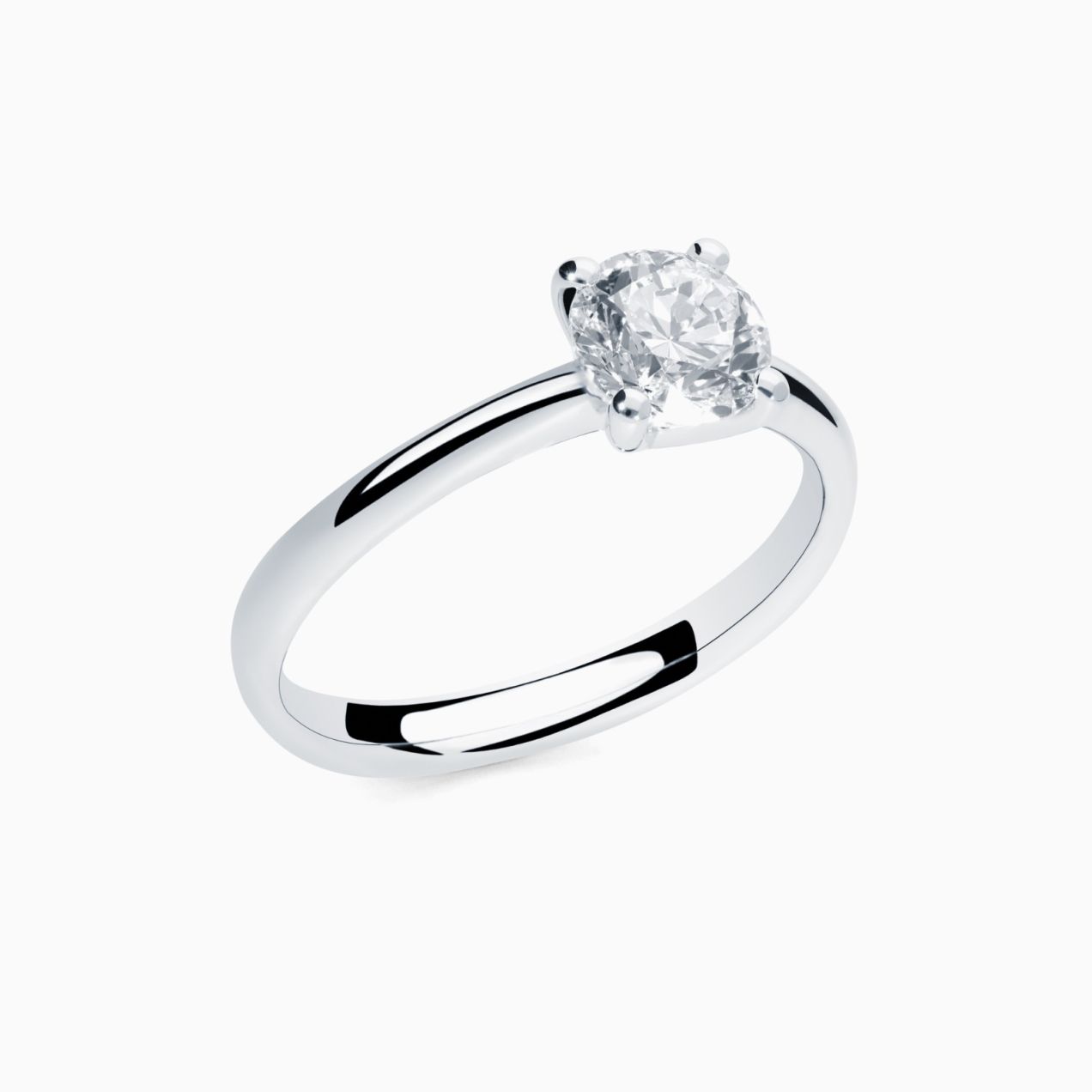 Anillo solitario de compromiso de oro blanco con diamante central