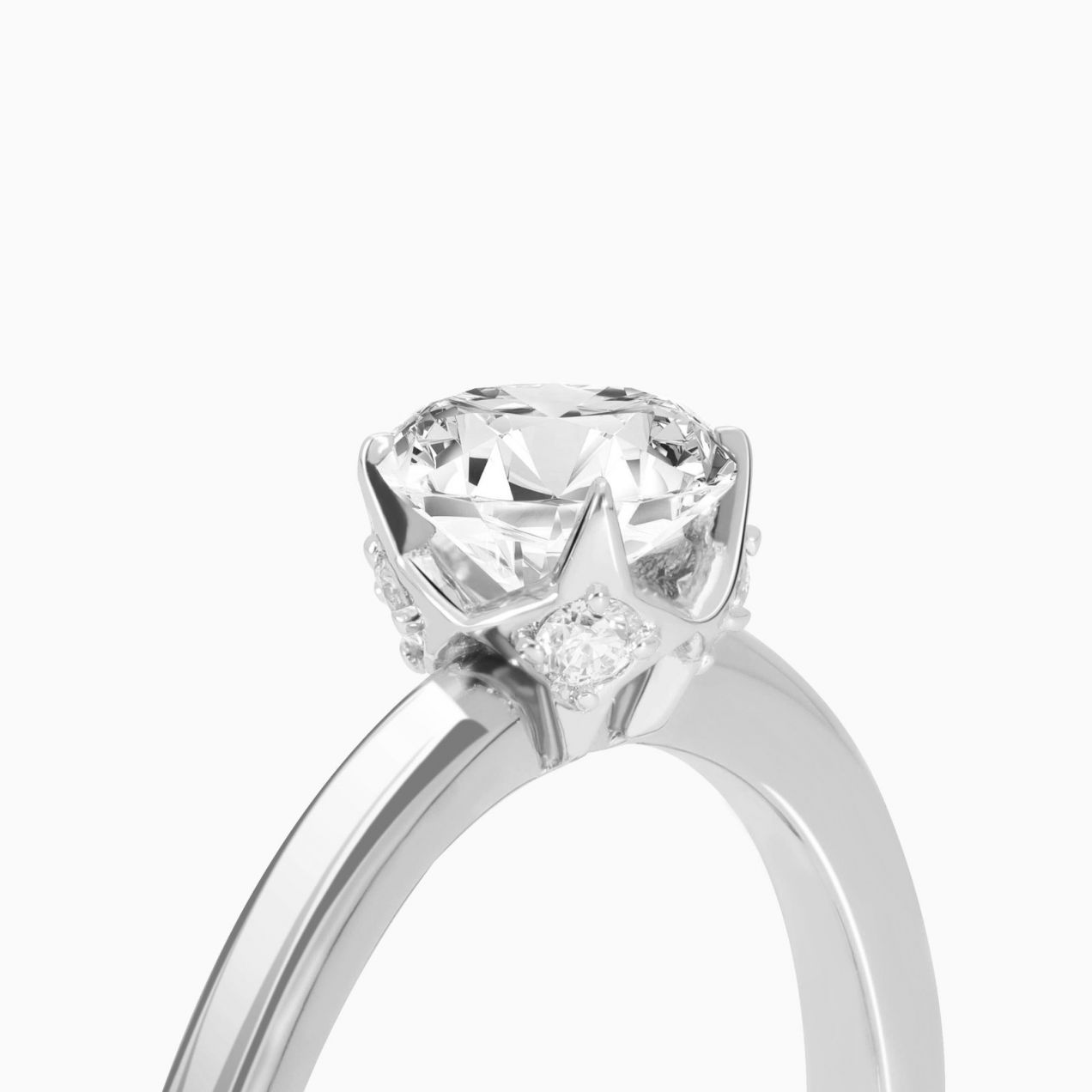 Solitaire ring in white gold with a central diamond and mini diamonds