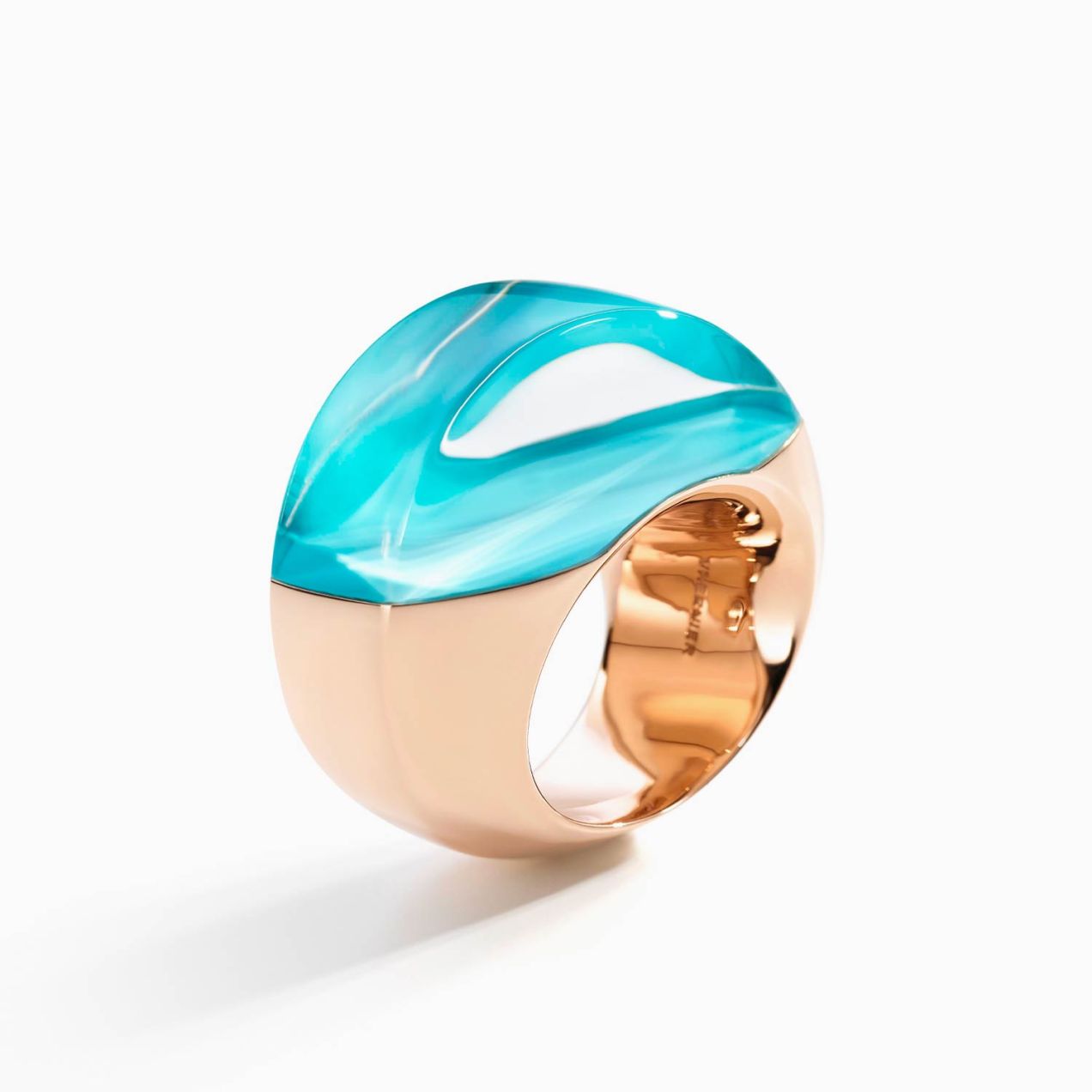 Anillo Vhernier Aladino de oro rosa con cristal de cuarzo y turquesa